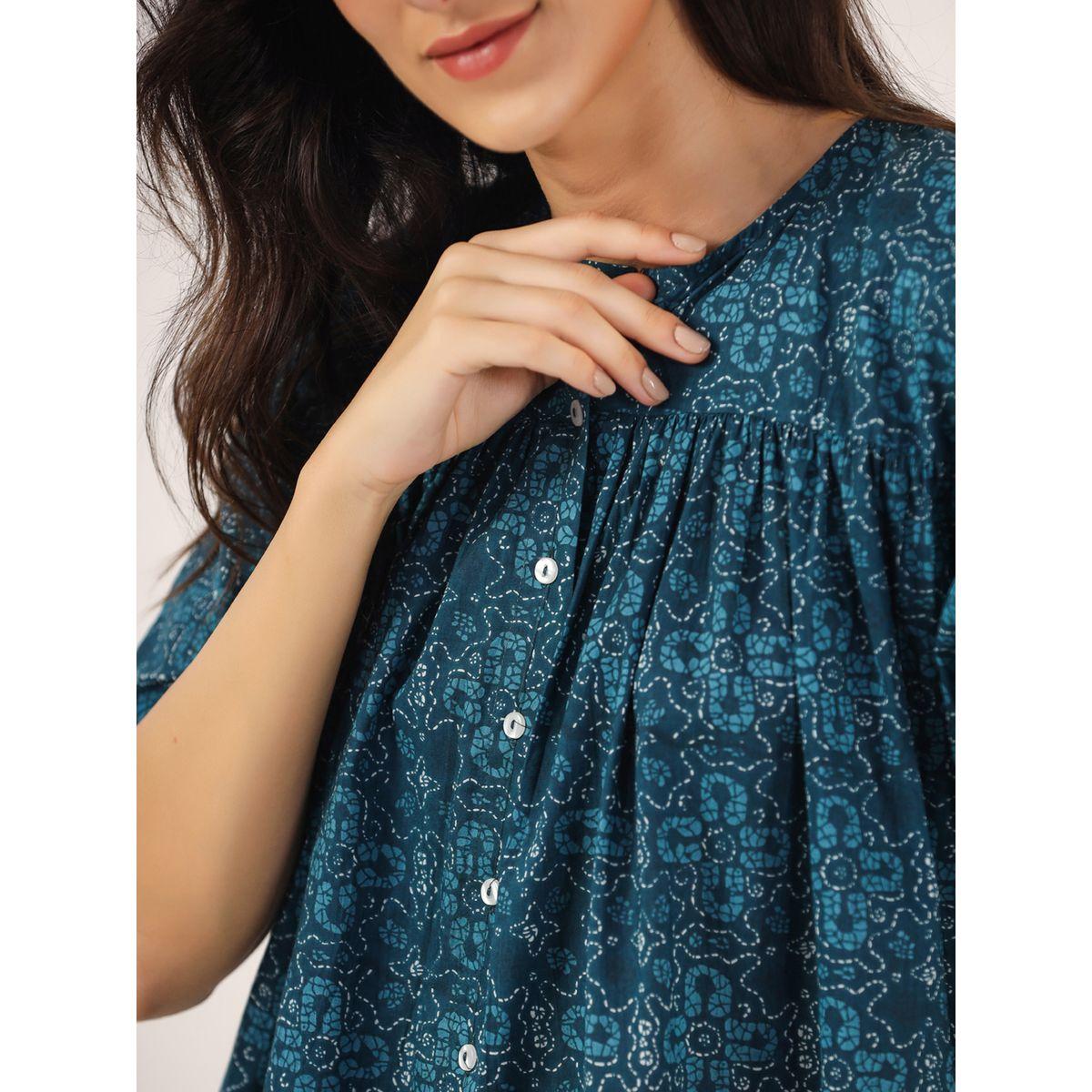 طقم من بنطال بيجاما وبلوزة مطبعة بالكامل سانسكريتي هومز × ستايلي-women-clothing-nightwear-pyjamas-longsets-image-3