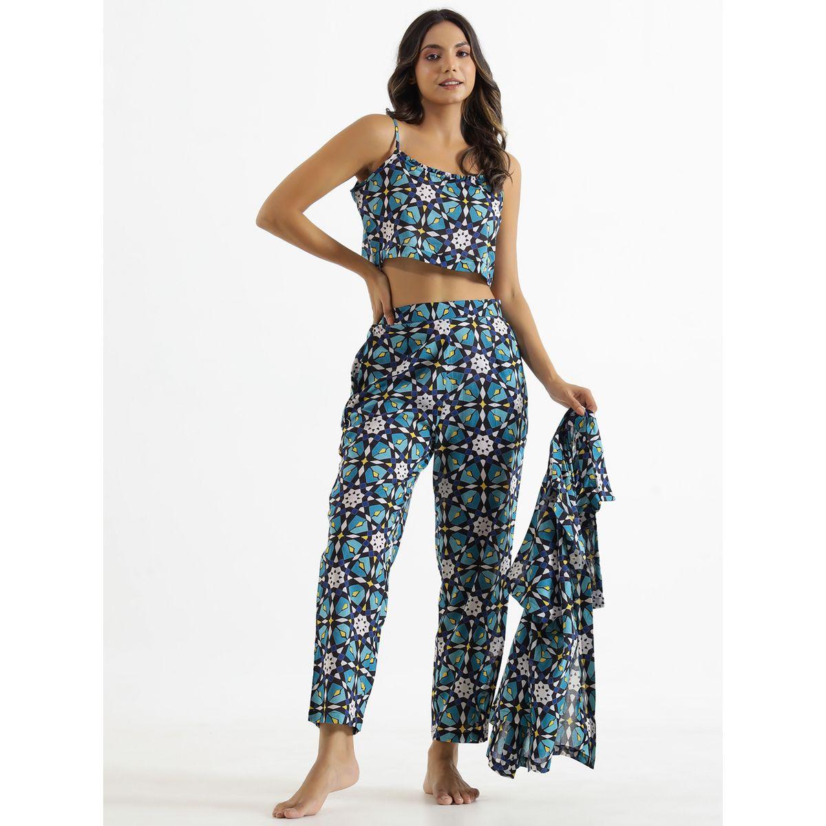 Sanskrutihomes X Styli  Pack of 3 - Geo Print Crop Top, Shirt & Pyjama-women-clothing-nightwear-pyjamas-longsets-image-1