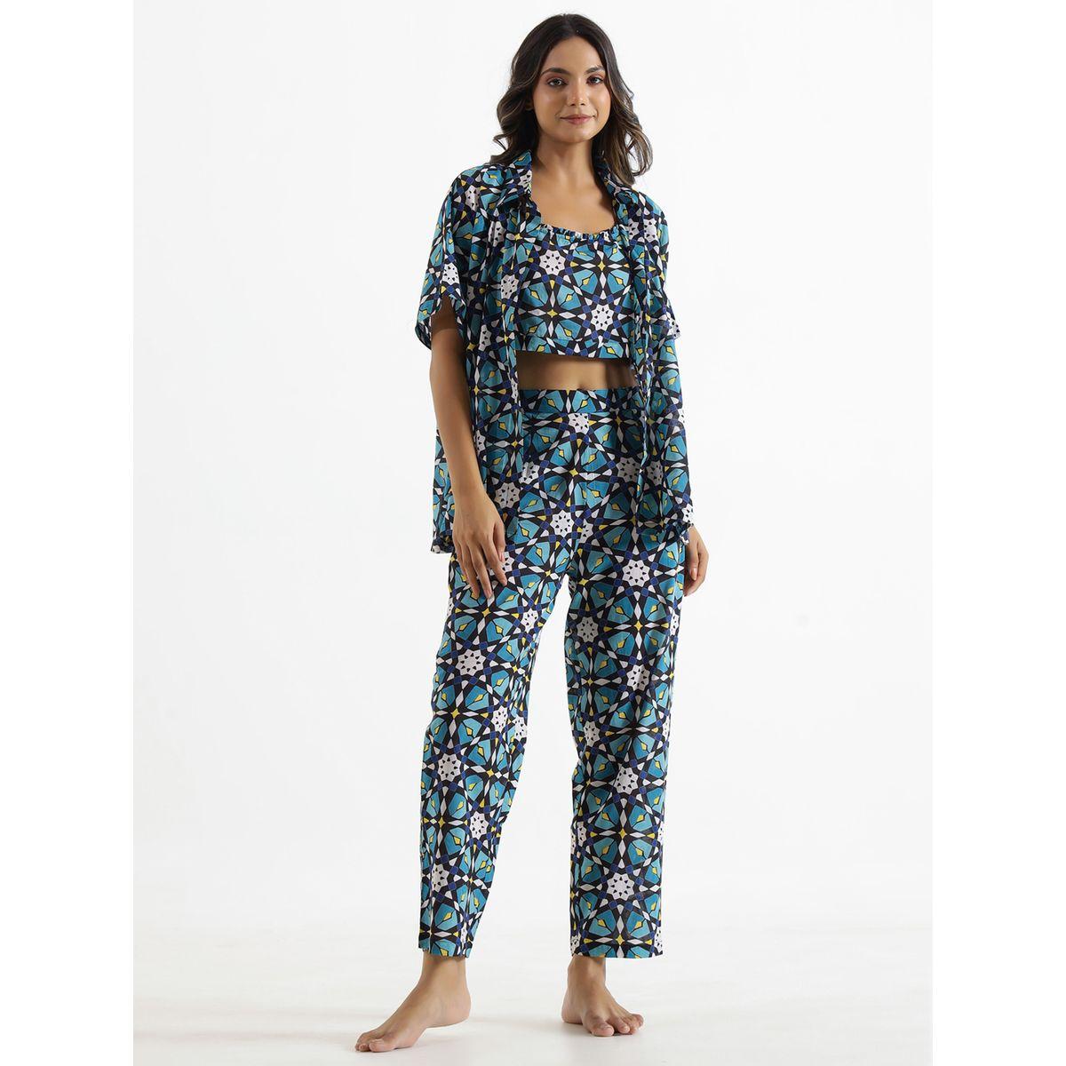 Sanskrutihomes X Styli  Pack of 3 - Geo Print Crop Top, Shirt & Pyjama-women-clothing-nightwear-pyjamas-longsets-image-2