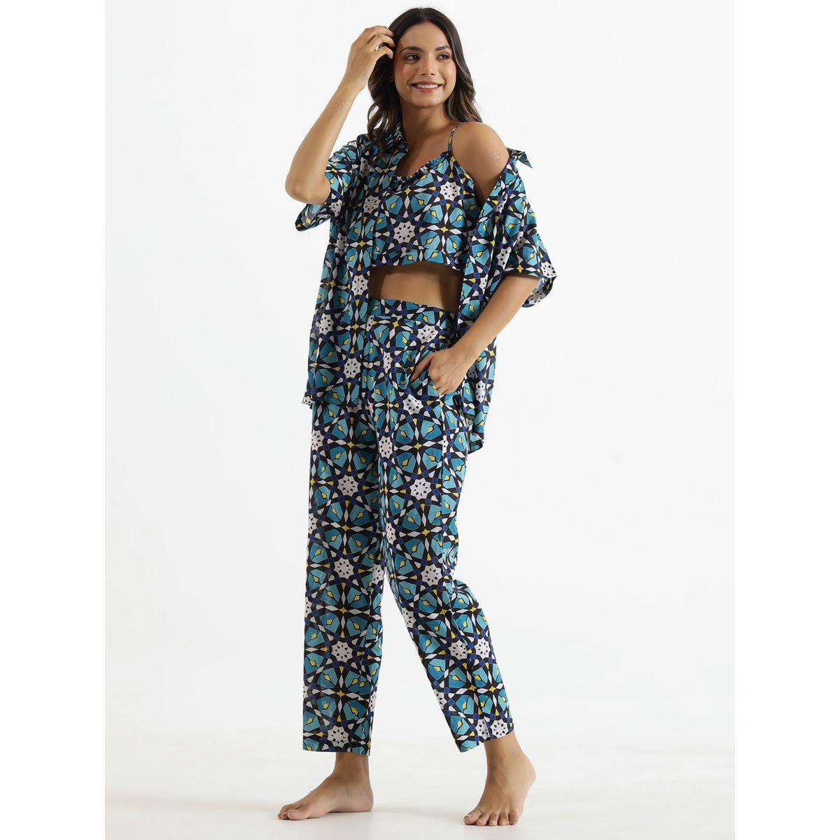 Sanskrutihomes X Styli  Pack of 3 - Geo Print Crop Top, Shirt & Pyjama-women-clothing-nightwear-pyjamas-longsets-image-4