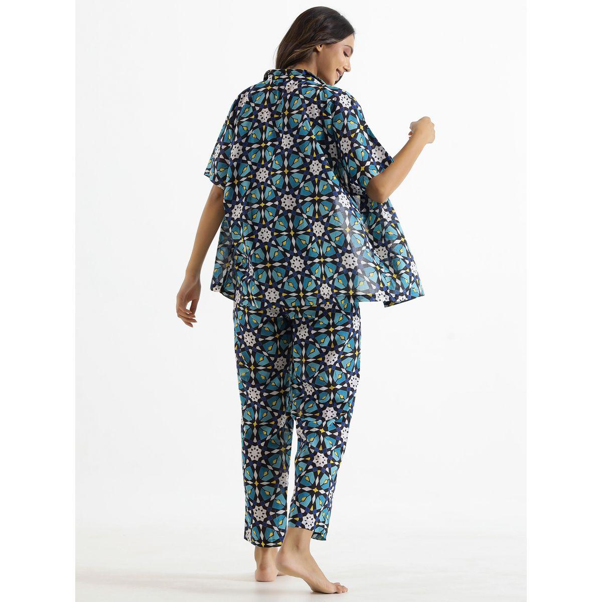 Sanskrutihomes X Styli  Pack of 3 - Geo Print Crop Top, Shirt & Pyjama-women-clothing-nightwear-pyjamas-longsets-image-5