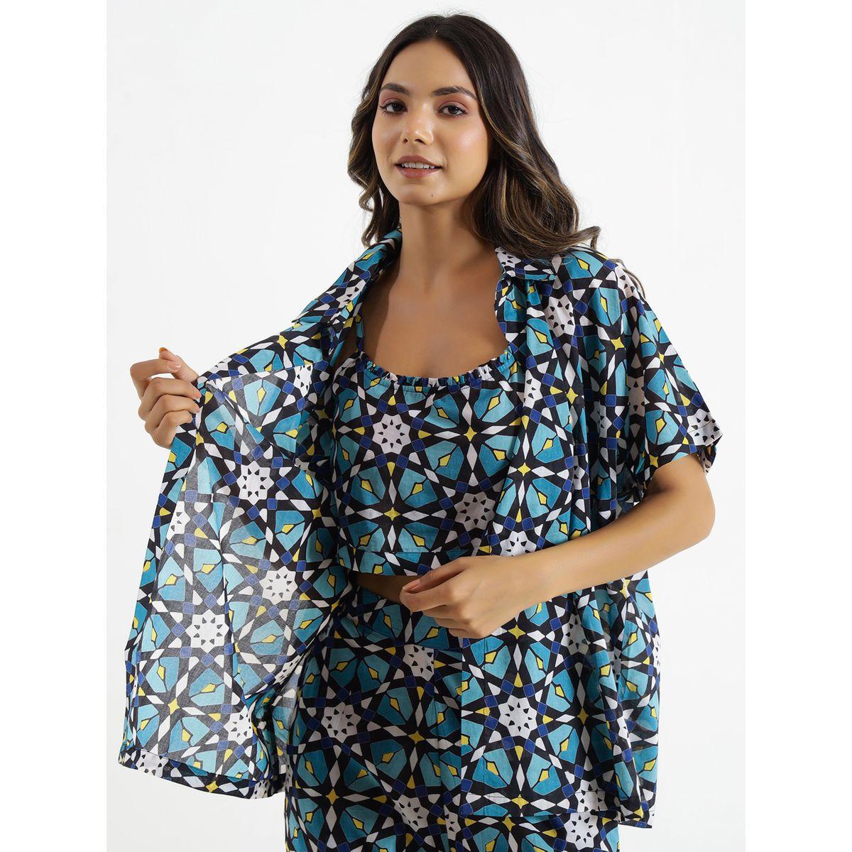 Sanskrutihomes X Styli  Pack of 3 - Geo Print Crop Top, Shirt & Pyjama-women-clothing-nightwear-pyjamas-longsets-image-6