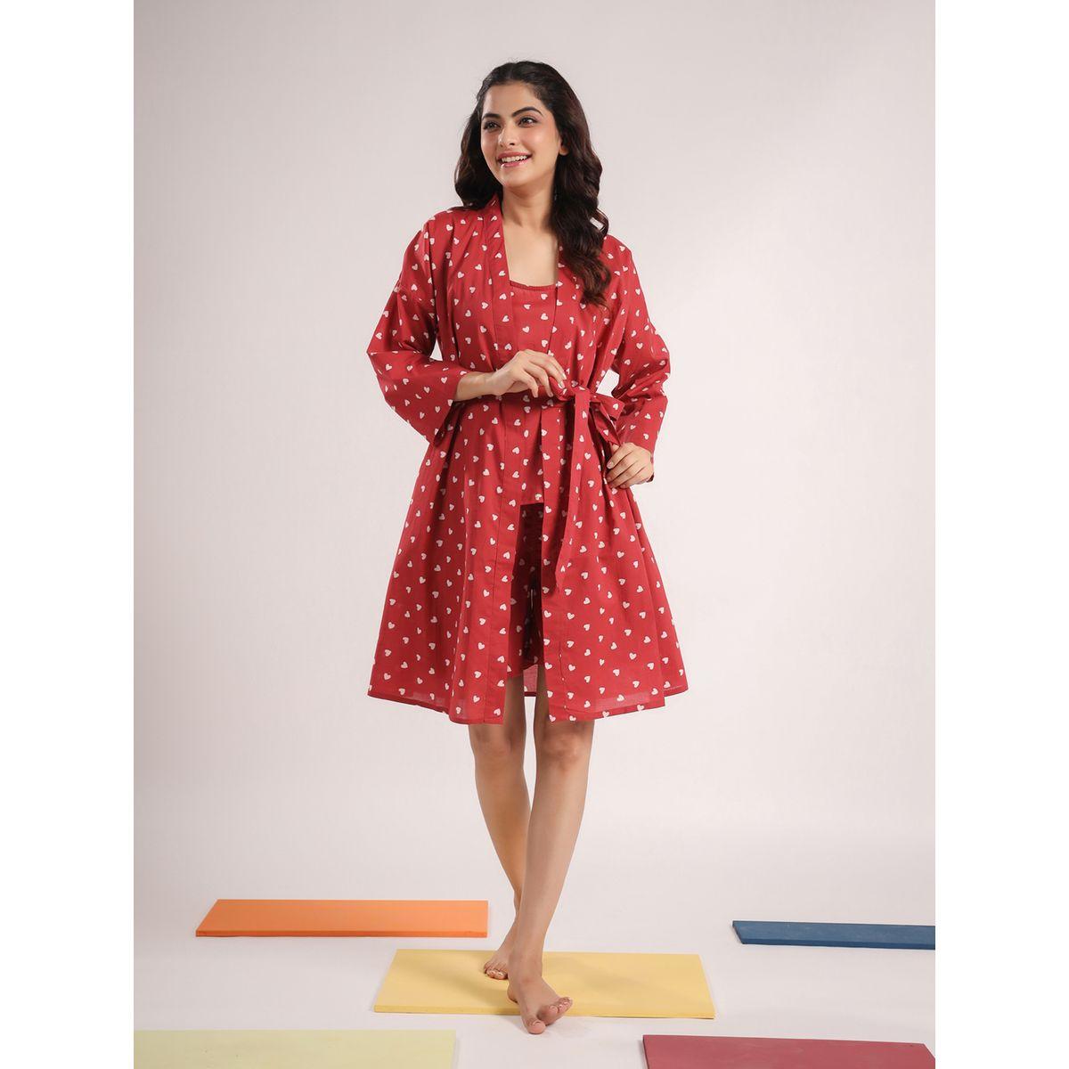 Sanskrutihomes X Styli  Pack of 4 - Heart Print Cami, Pyjama, Short & Robe-women-clothing-nightwear-pyjamas-longsets-image-10