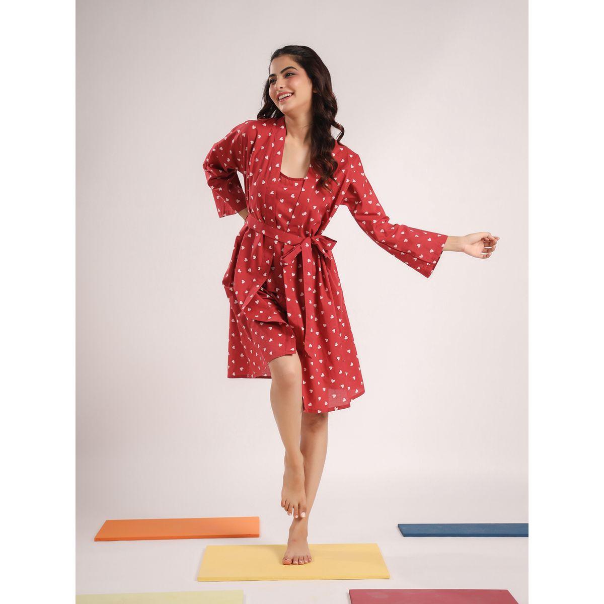 طقم من 4 - بلوزة كامي وبنطال مع شورت وروب سانسكريتي هومز × ستايلي-women-clothing-nightwear-pyjamas-longsets-image-14