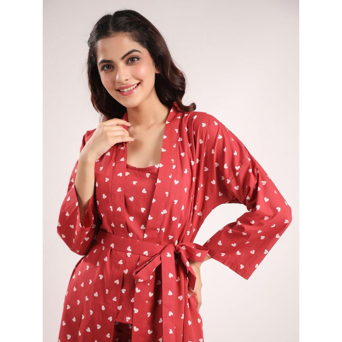 طقم من 4 - بلوزة كامي وبنطال مع شورت وروب سانسكريتي هومز × ستايلي-women-clothing-nightwear-pyjamas-longsets-image-2