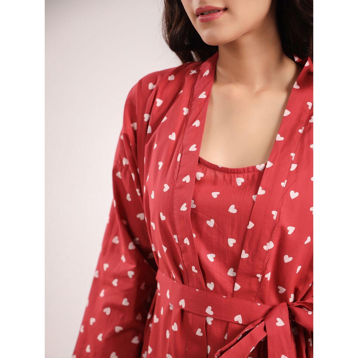 Sanskrutihomes X Styli  Pack of 4 - Heart Print Cami, Pyjama, Short & Robe-women-clothing-nightwear-pyjamas-longsets-image-4