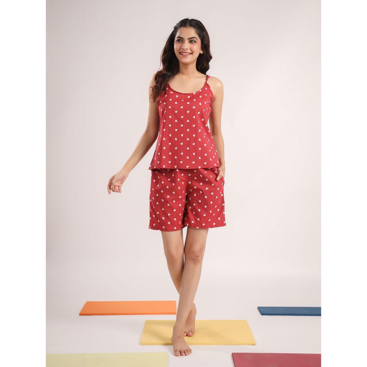 Sanskrutihomes X Styli  Pack of 4 - Heart Print Cami, Pyjama, Short & Robe-women-clothing-nightwear-pyjamas-longsets-image-5