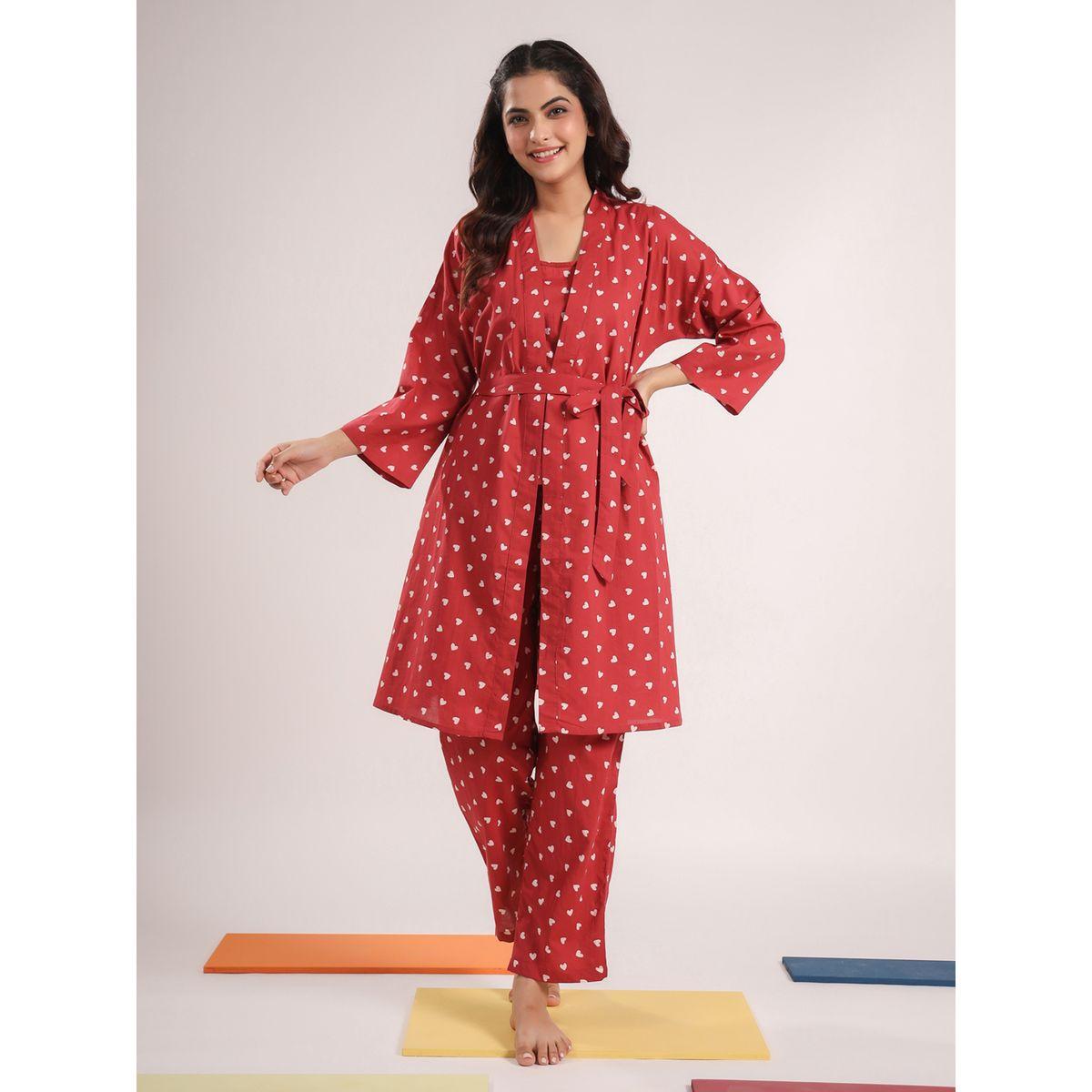 Sanskrutihomes X Styli  Pack of 4 - Heart Print Cami, Pyjama, Short & Robe-women-clothing-nightwear-pyjamas-longsets-image-8
