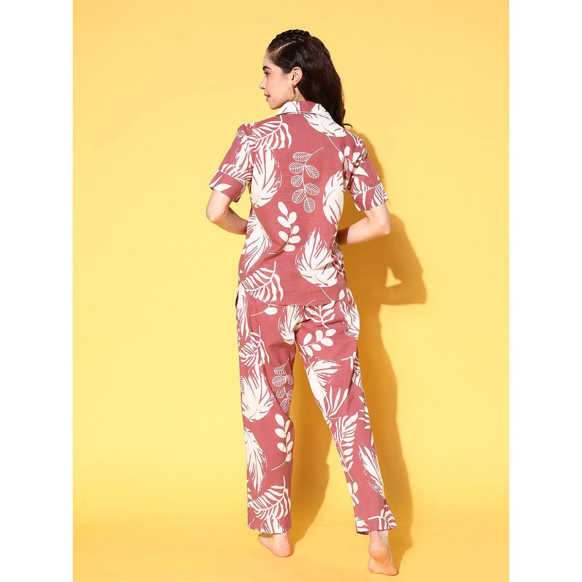 طقم من بنطال بيجاما وبلوزة قطن بطبعة استوائية سانسكريتي هومز × ستايلي-women-clothing-nightwear-pyjamas-longsets-image-3
