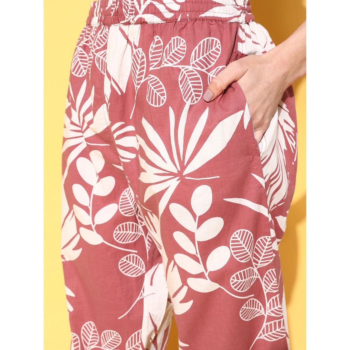 طقم من بنطال بيجاما وبلوزة قطن بطبعة استوائية سانسكريتي هومز × ستايلي-women-clothing-nightwear-pyjamas-longsets-image-4