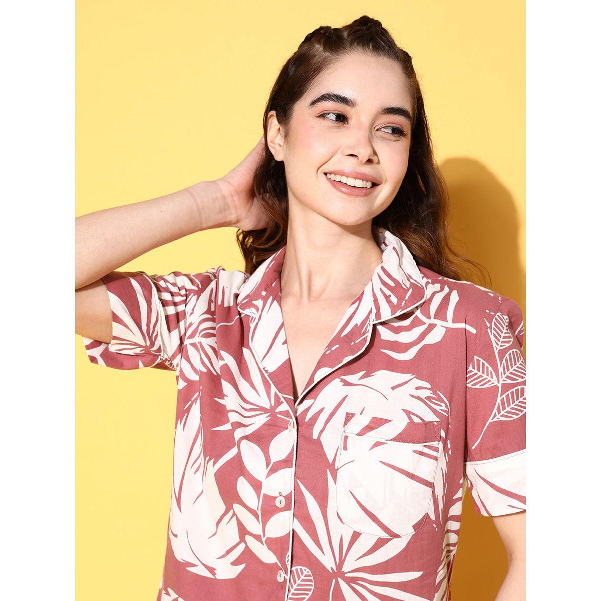 طقم من بنطال بيجاما وبلوزة قطن بطبعة استوائية سانسكريتي هومز × ستايلي-women-clothing-nightwear-pyjamas-longsets-image-6