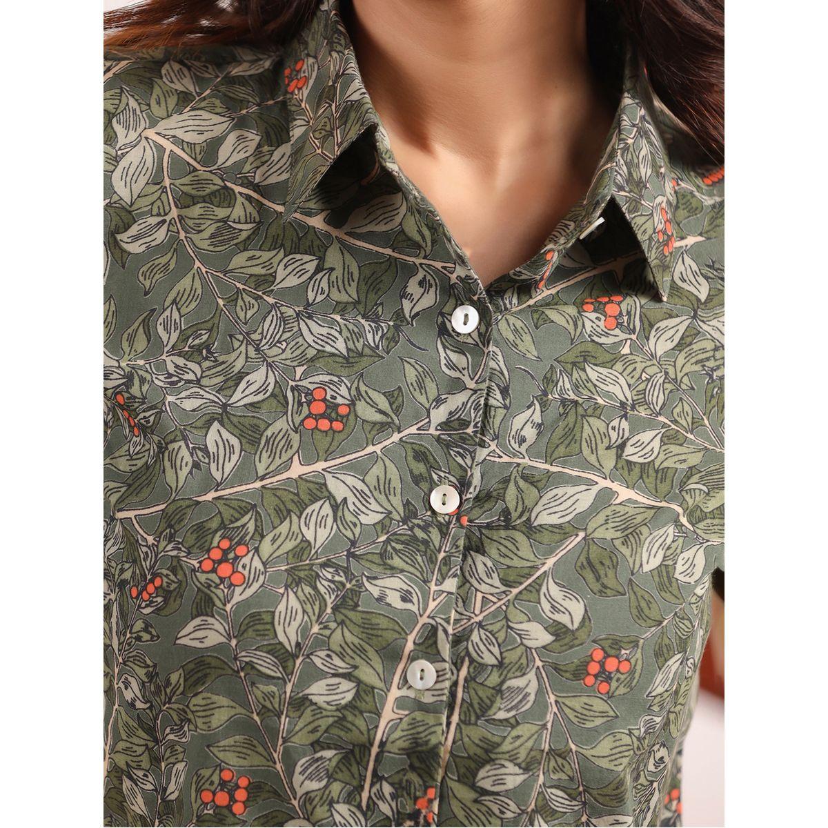 Sanskrutihomes X Styli  Leaf Print Cotton Shirt & Shorts Set-women-clothing-nightwear-pyjamas-shortsets-image-6