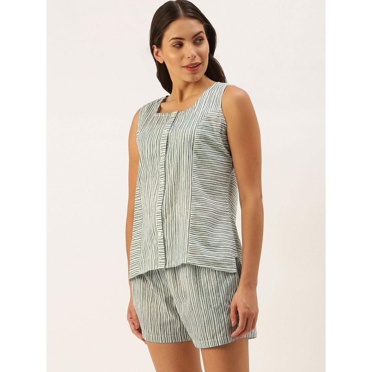 مجموعة من شورت وبلوزة مخططة بلا أكمام سانسكريتي هومز × ستايلي-women-clothing-nightwear-pyjamas-shortsets-image-2