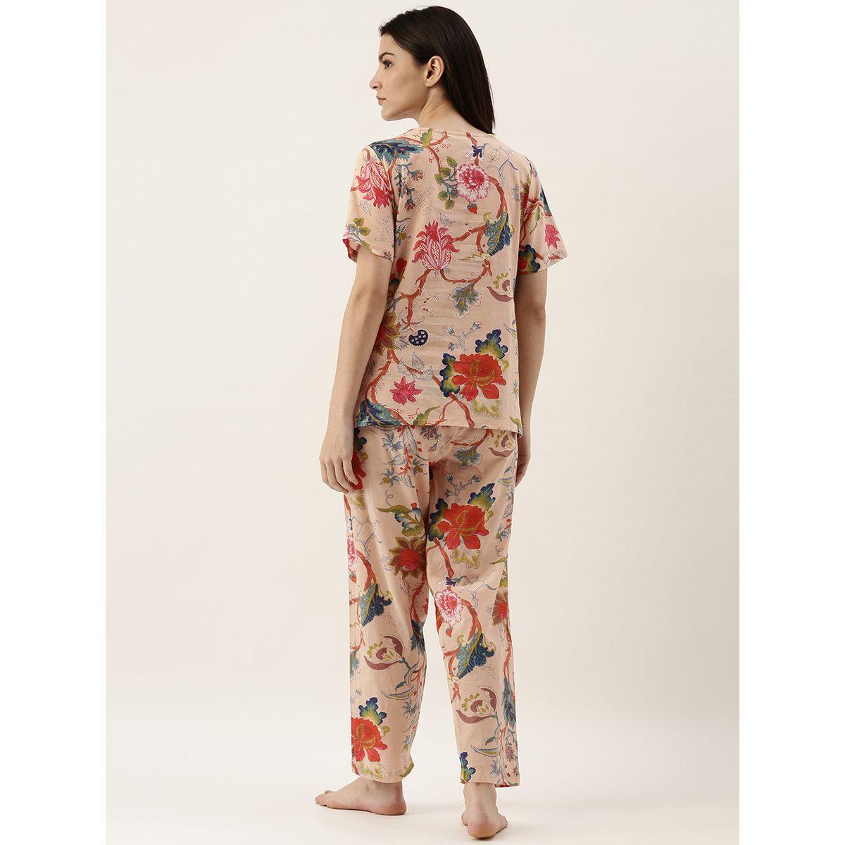 طقم من بنطال بيجاما مع بلوزة مطبعة بزهور سانسكريتي هومز × ستايلي-women-clothing-nightwear-pyjamas-longsets-image-5