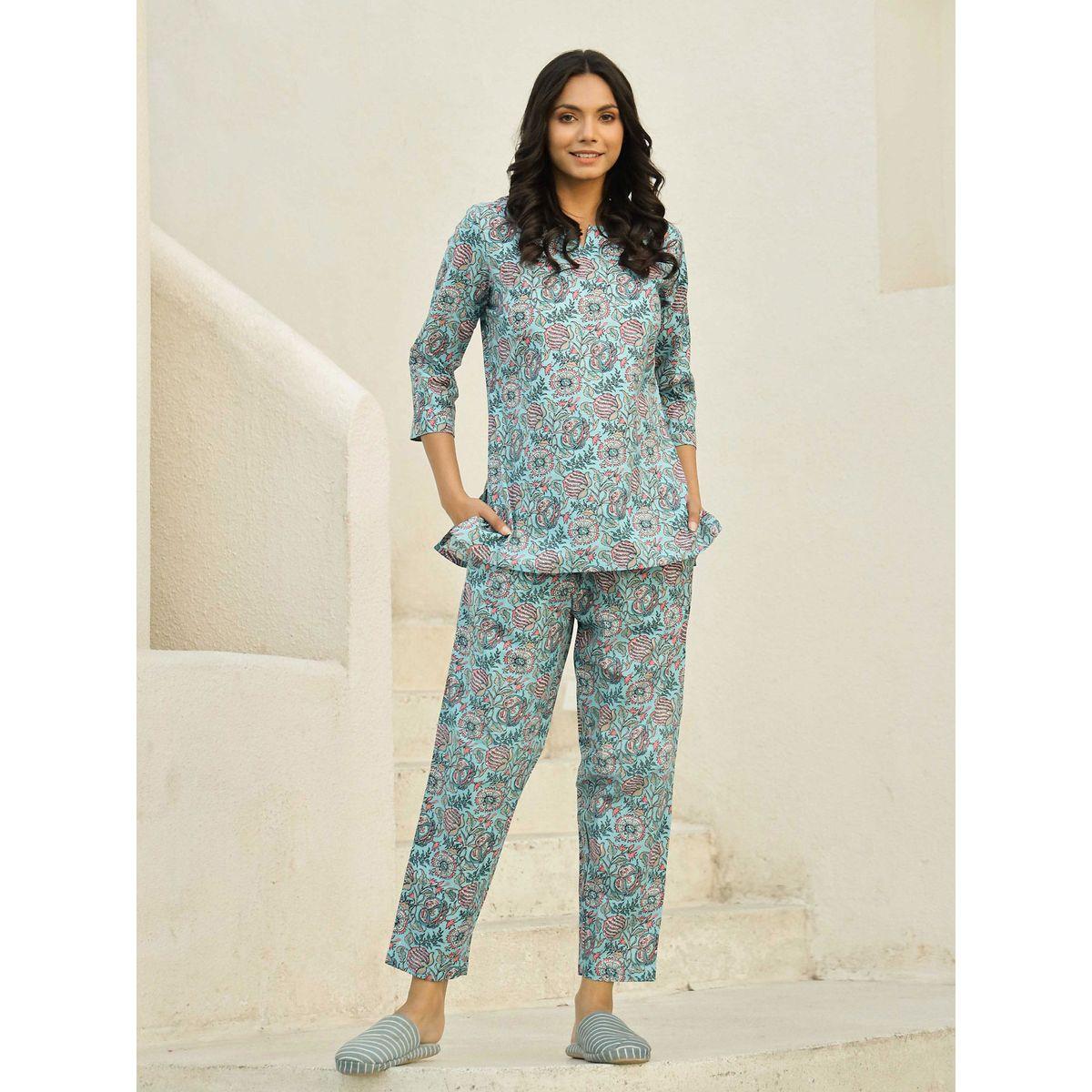 Sanskrutihomes X Styli  All Over Print Longline Top & Pyjama Set-women-clothing-nightwear-pyjamas-longsets-image-1