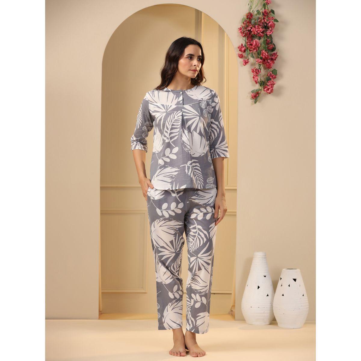 Sanskrutihomes X Styli  Tropical Print Cotton Top & Pyjama Set-women-clothing-nightwear-pyjamas-longsets-image-1