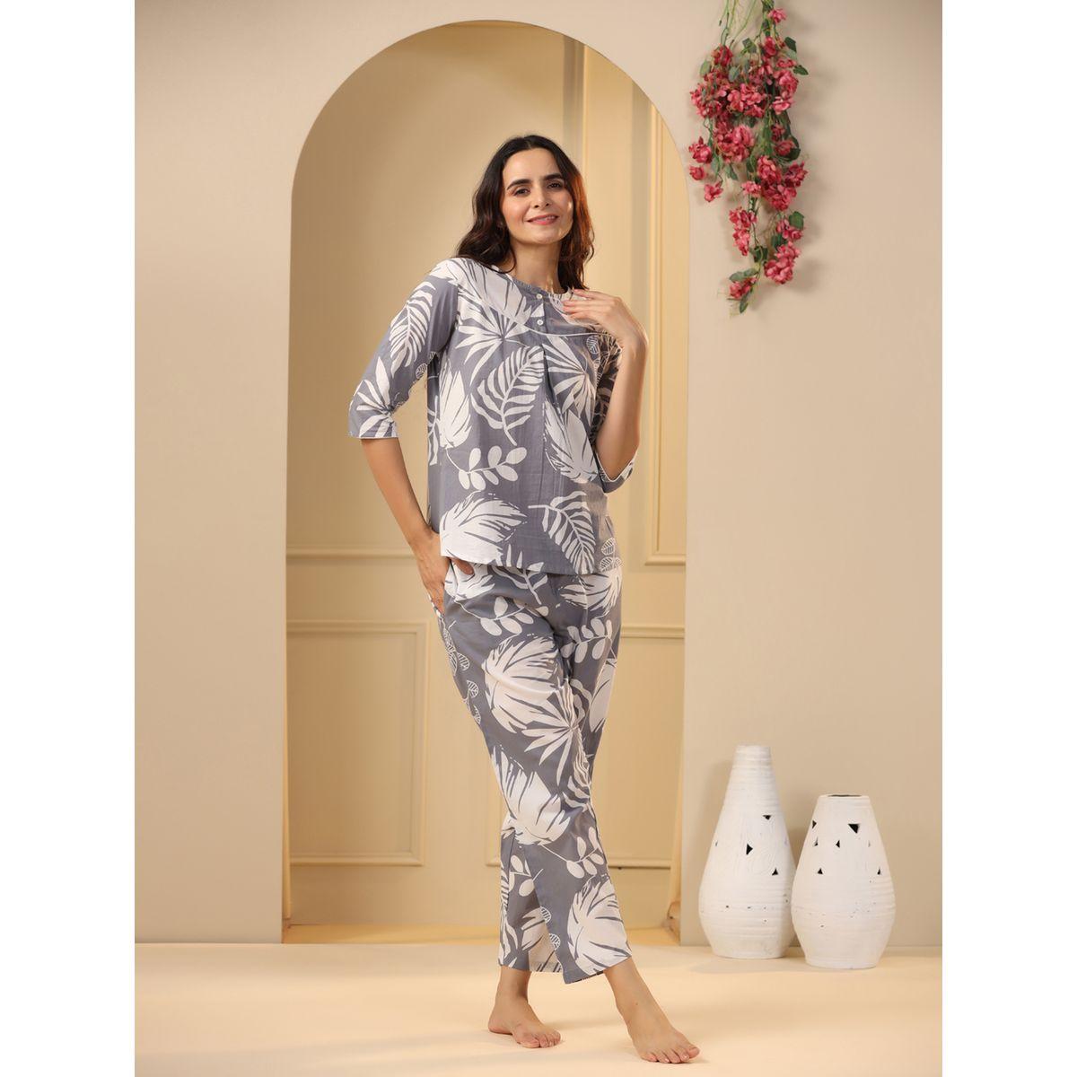 Sanskrutihomes X Styli  Tropical Print Cotton Top & Pyjama Set-women-clothing-nightwear-pyjamas-longsets-image-3