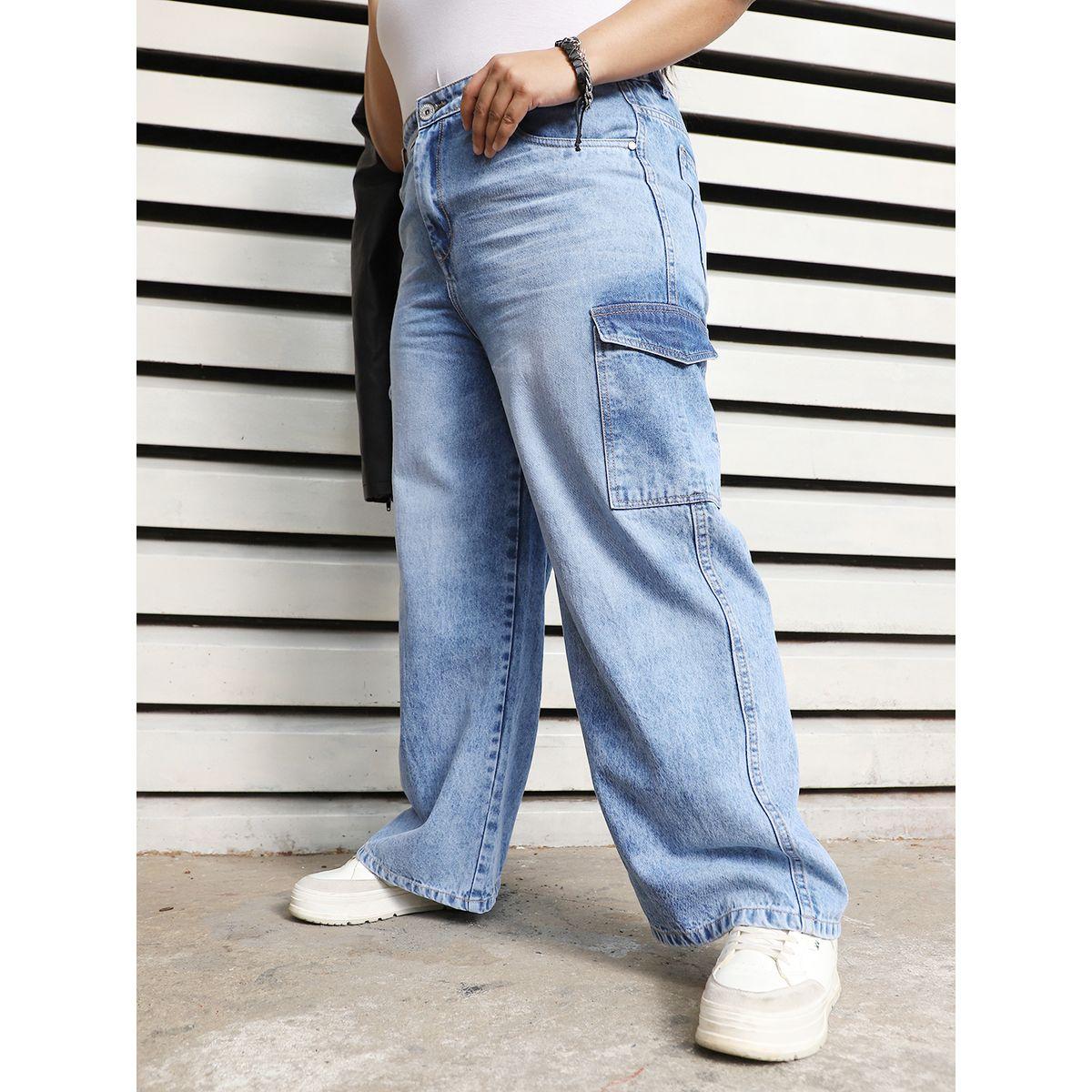 جينز كارجو بمقاس كبير وأرجل واسعة هاي ستار × ستايلي-women-clothing-bottoms-jeans-image-1