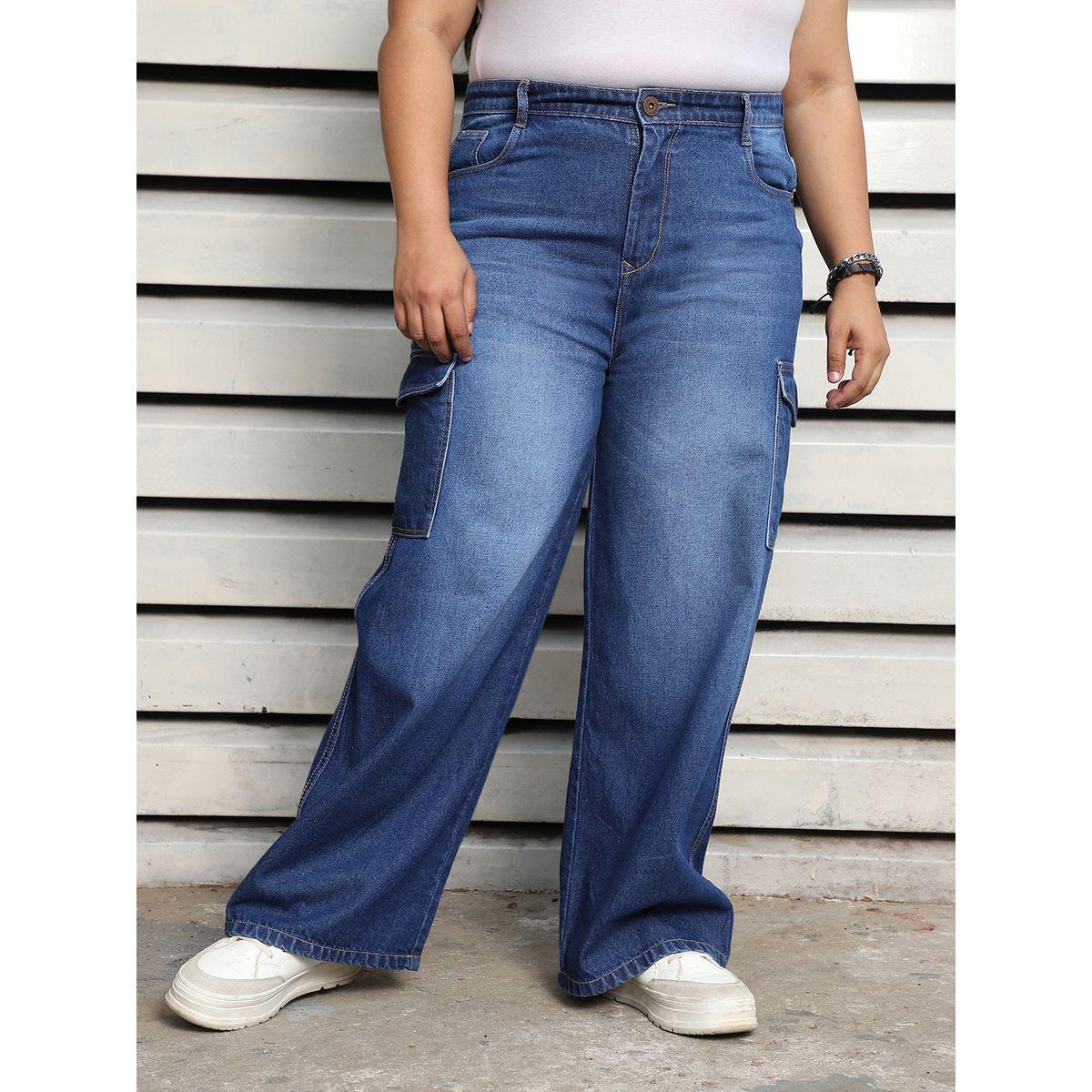 High Star X Styli  Plus Size Wide Leg Faded Cargo Jeans-women-clothing-bottoms-jeans-image-1
