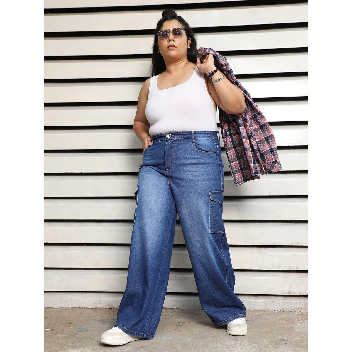 High Star X Styli  Plus Size Wide Leg Faded Cargo Jeans-women-clothing-bottoms-jeans-image-5