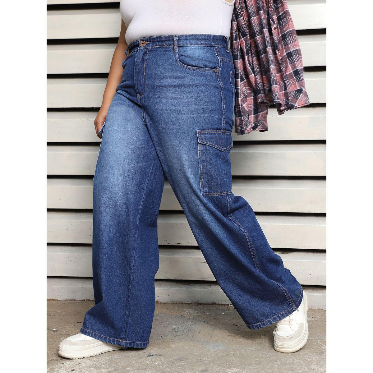 High Star X Styli  Plus Size Wide Leg Faded Cargo Jeans-women-clothing-bottoms-jeans-image-6