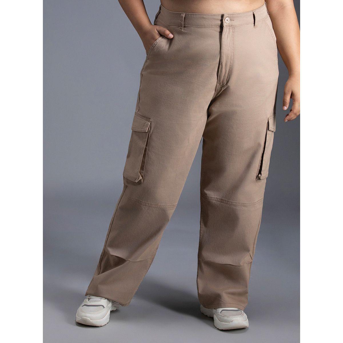 بنطال كارجو بمقاس كبير وأرجل مستقيمة هاي ستار × ستايلي-women-clothing-bottoms-trousers-image-1