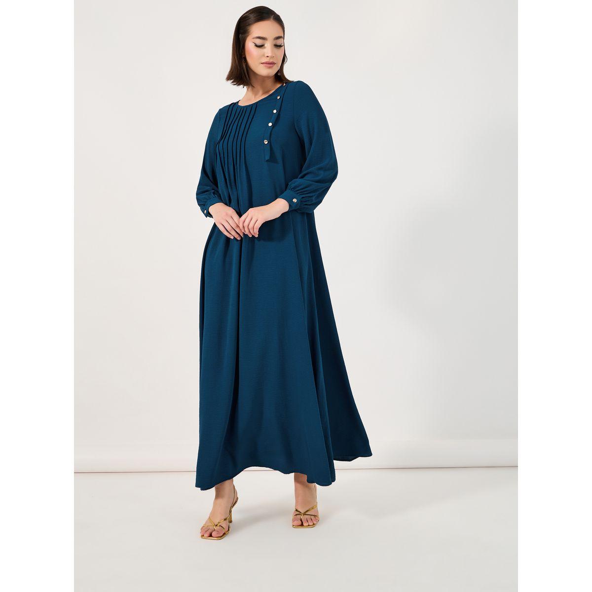 Styli Pintuck Panel Jalabiya with Button Detail-women-arabicclothing-jalabiyas-image-1