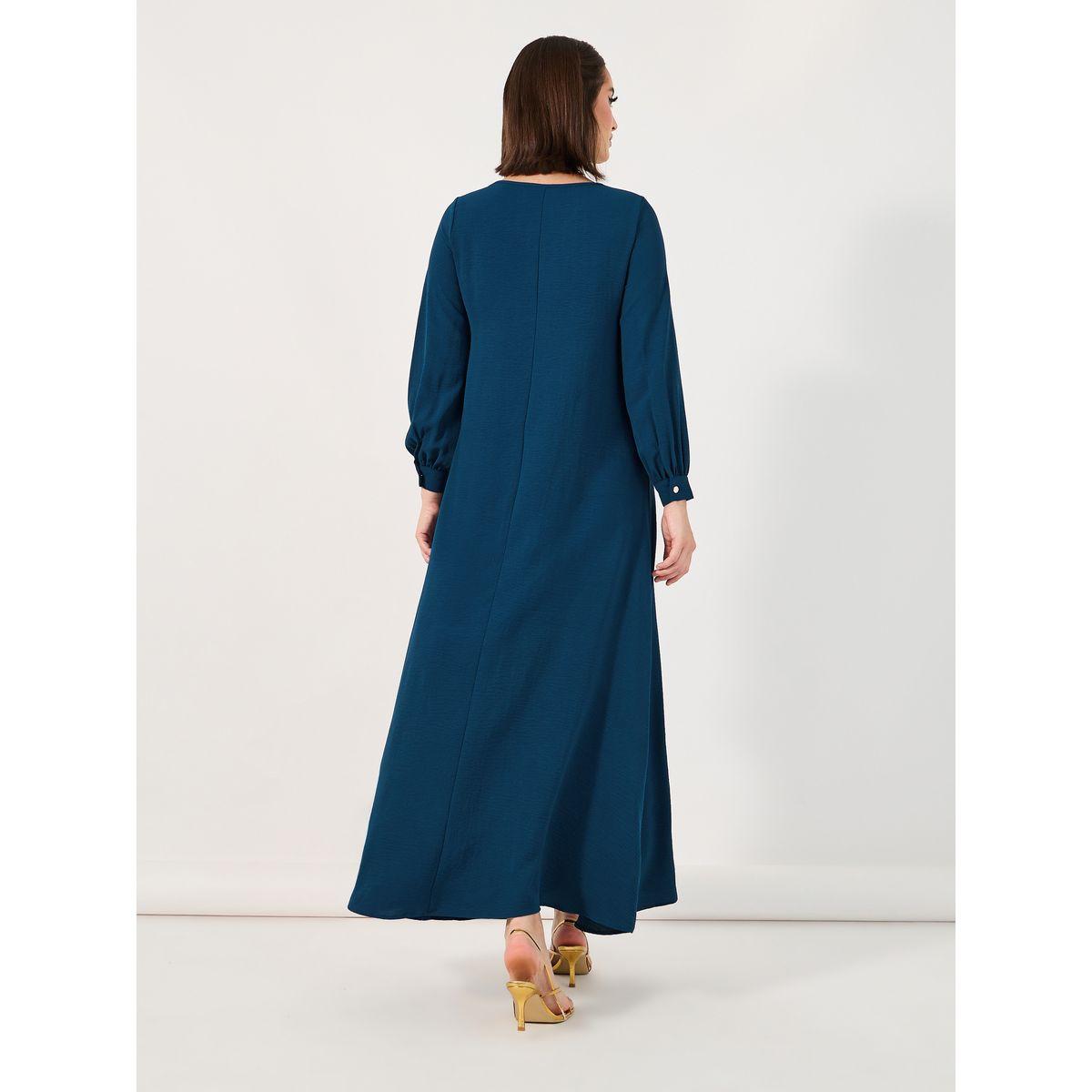 Styli Pintuck Panel Jalabiya with Button Detail-women-arabicclothing-jalabiyas-image-6