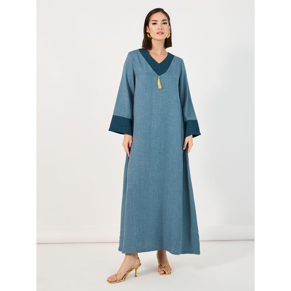 جلابية بتفاصيل مُتباينة وشراشيب-women-arabicclothing-jalabiyas-image-1