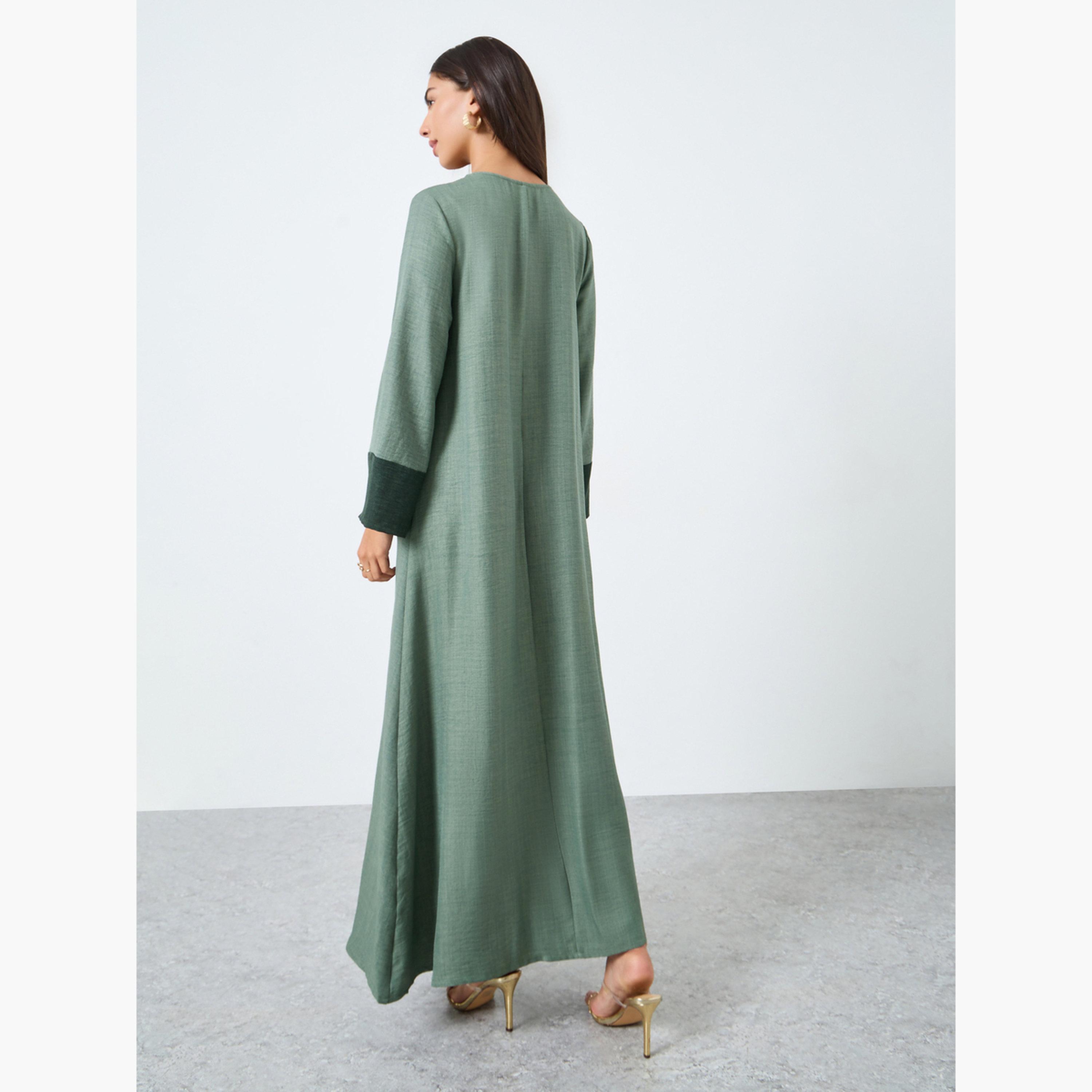 ستايلي - جلابية بأكمام متباينة مع تفاصيل شرابة-women-arabicclothing-jalabiyas-image-5