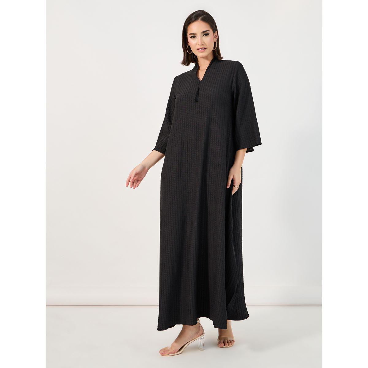 Styli Textured Jalabiya with Tassel Detail-women-arabicclothing-jalabiyas-image-5