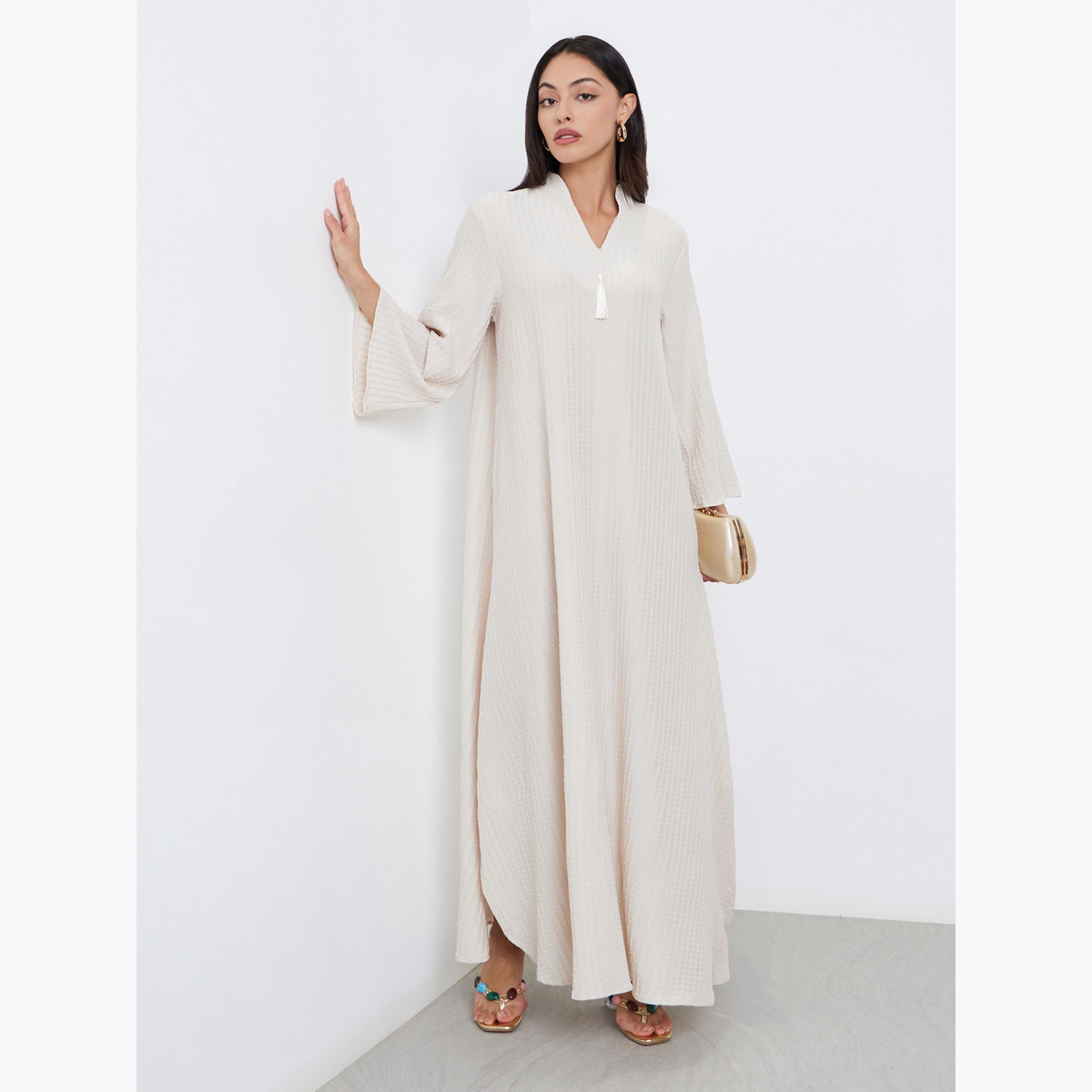 Styli Textured Jalabiya with Tassel Detail-women-arabicclothing-jalabiyas-image-1