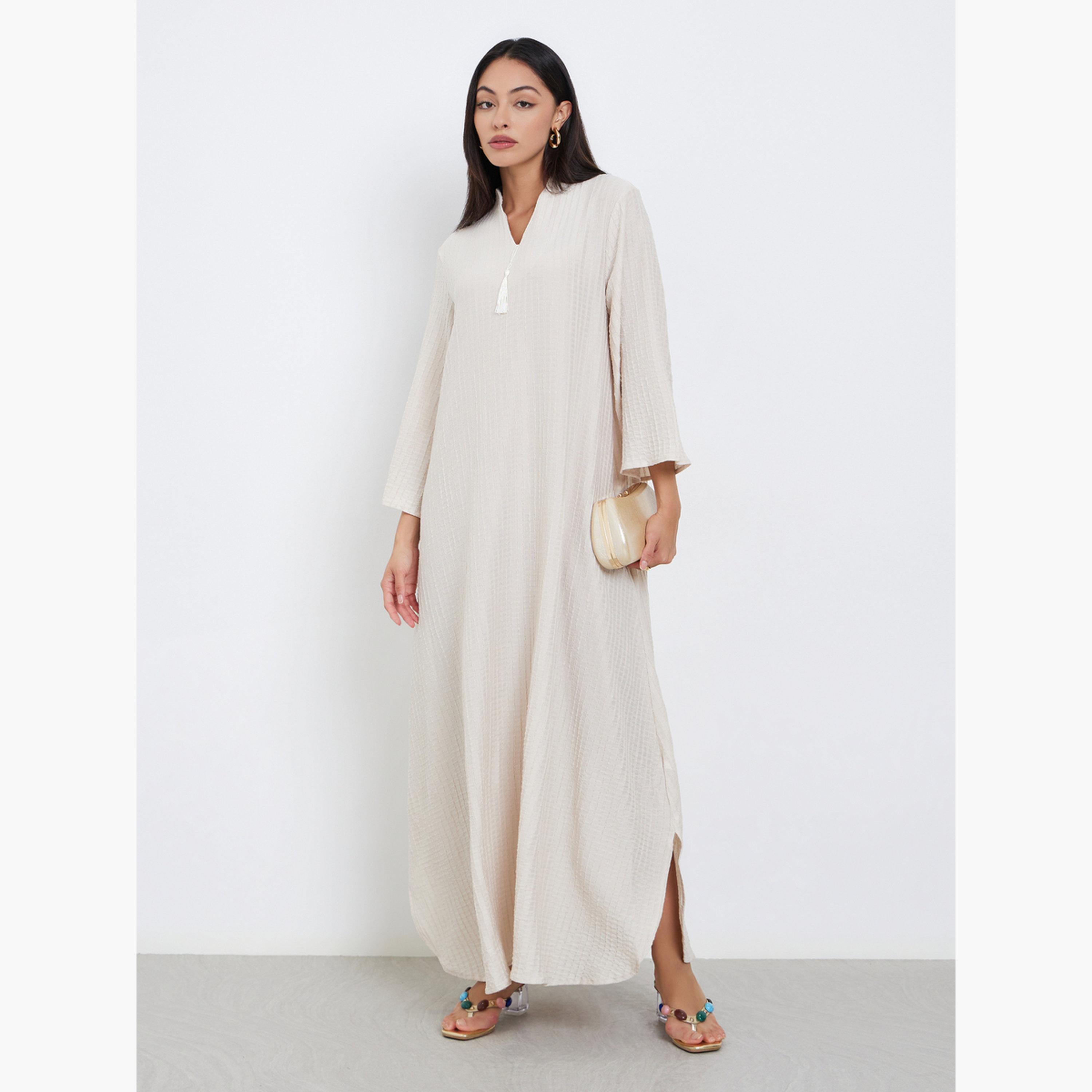 Styli Textured Jalabiya with Tassel Detail-women-arabicclothing-jalabiyas-image-2