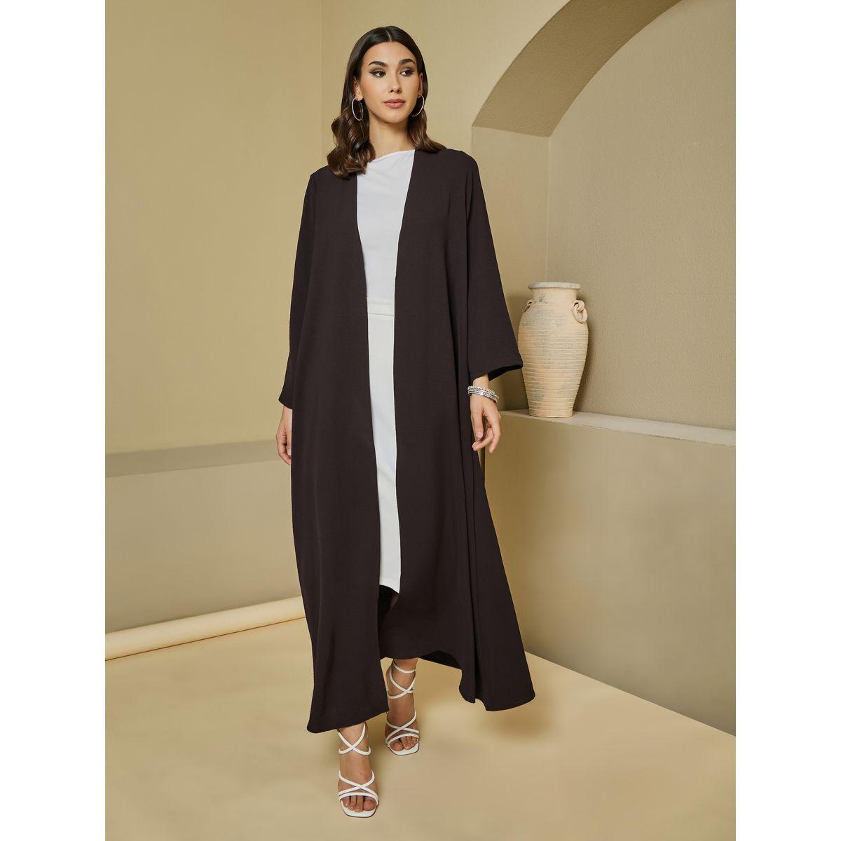 Styli Front Open Plain Abaya-women-arabicclothing-abayas-image-1