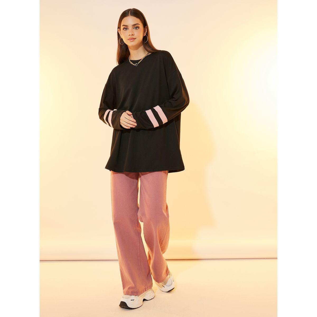 Styli Round Neck Contrast Sleeves Top-women-clothing-shirtsandblouses-blouses-image-2