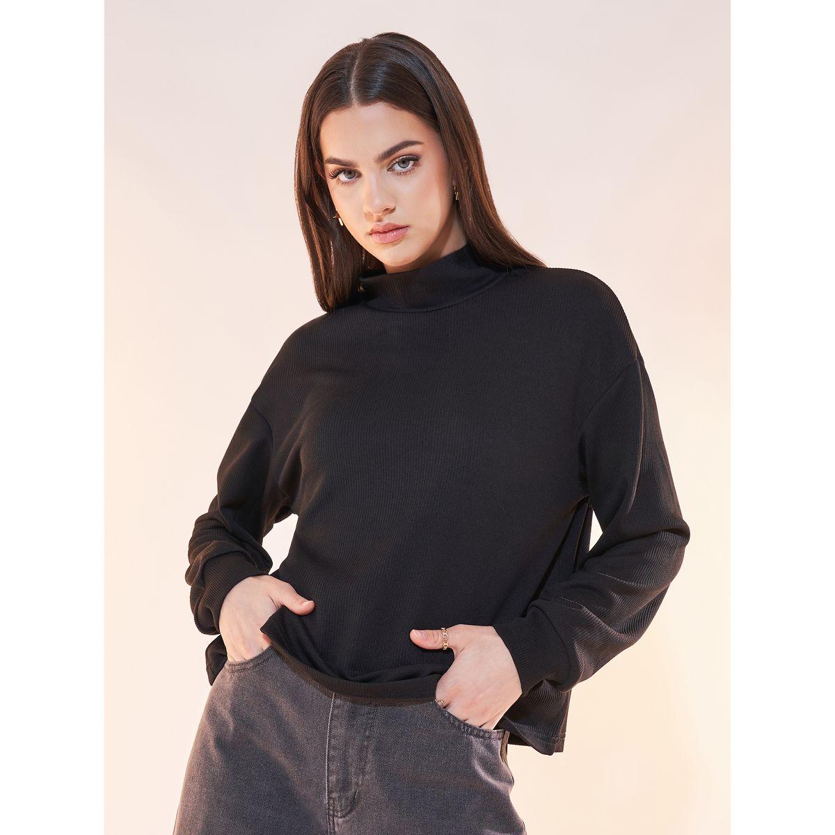 بلوزة محبوكة بتفاصيل مضلعة وياقة عالية-women-clothing-shirtsandblouses-blouses-image-1