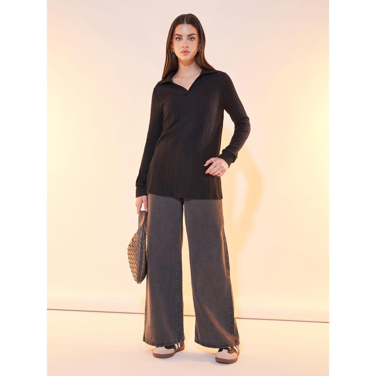 بلوزة محبوكة بياقة بولو وتفاصيل بارزة الملمس-women-clothing-tshirts-image-2