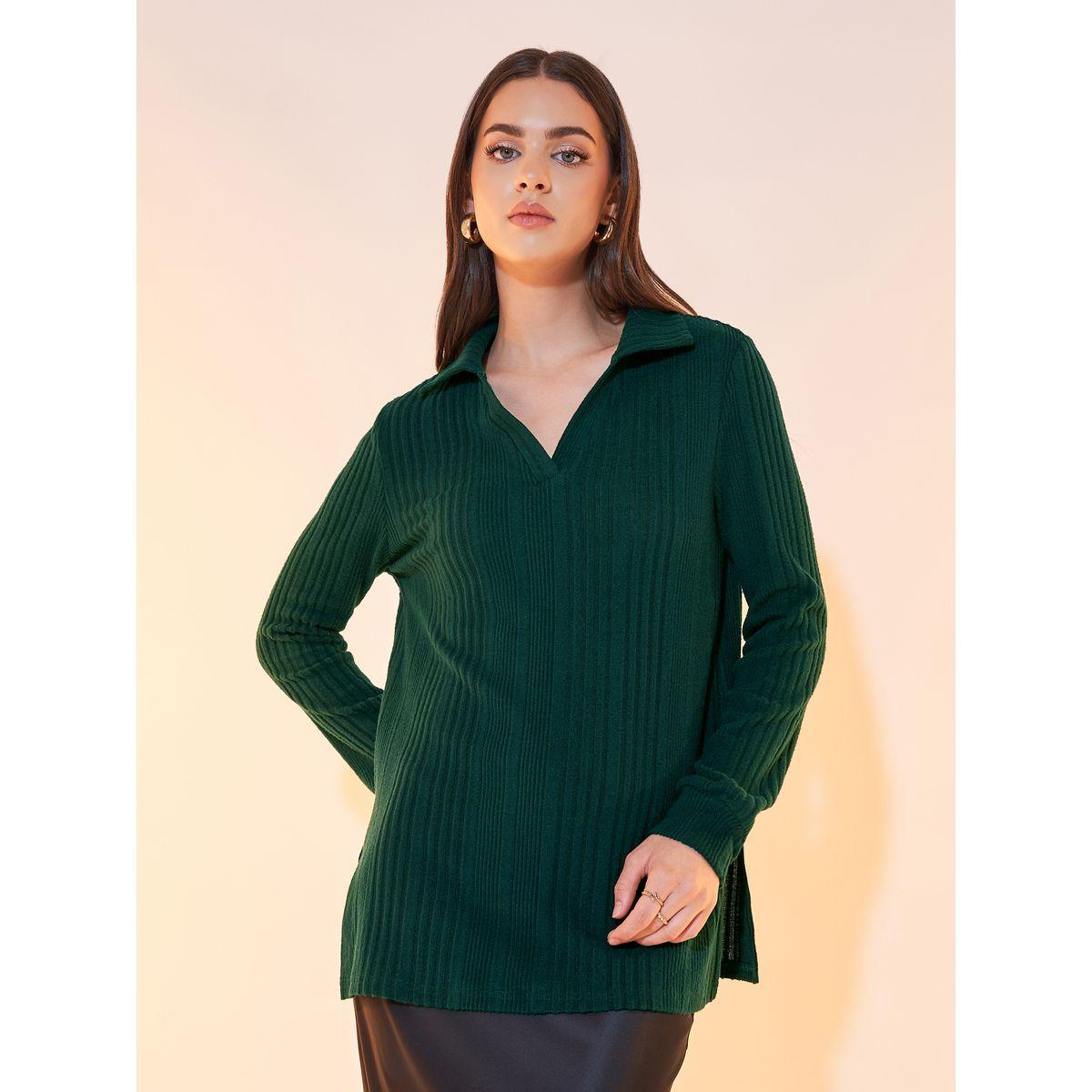 Styli Textured Knit Polo Neck Top-women-clothing-tshirts-image-1