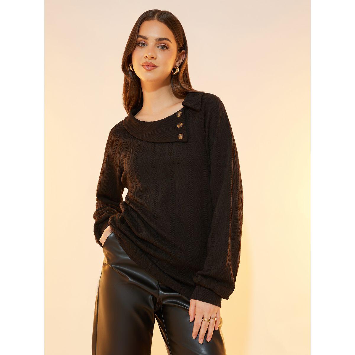 Styli Textured Knit Button Detail Top-women-clothing-shirtsandblouses-blouses-image-1