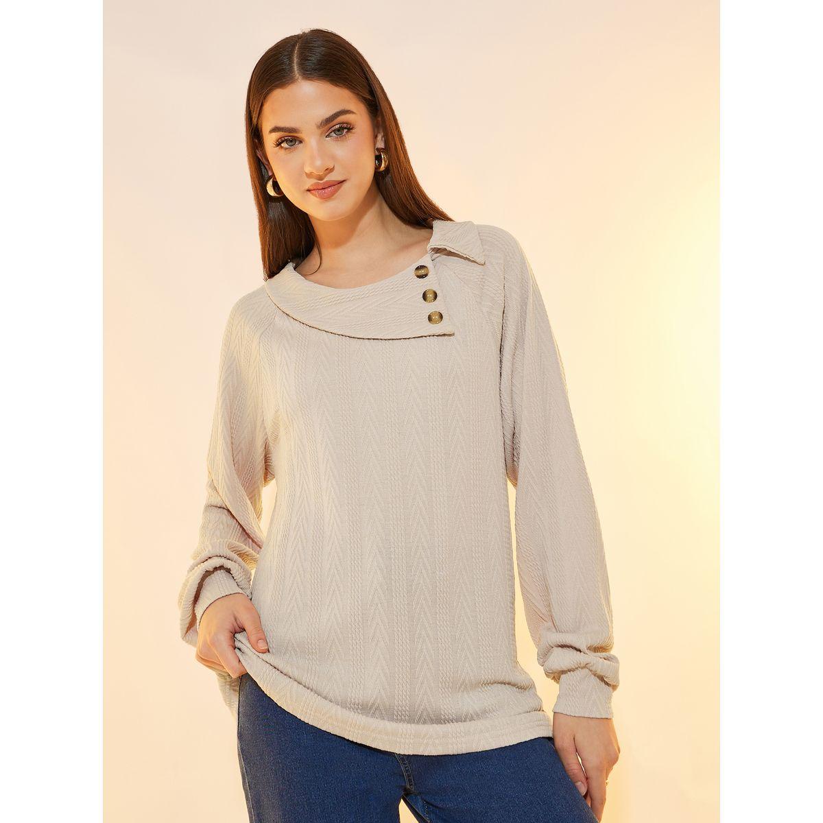 Styli Textured Knit Button Detail Top-women-clothing-shirtsandblouses-blouses-image-1