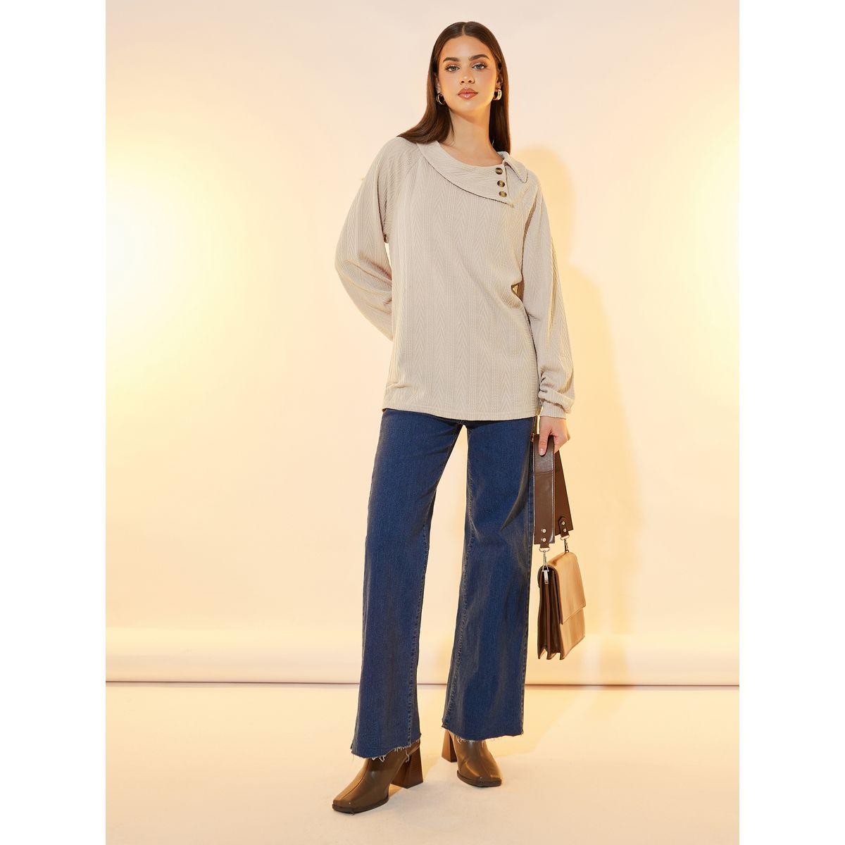 Styli Textured Knit Button Detail Top-women-clothing-shirtsandblouses-blouses-image-2