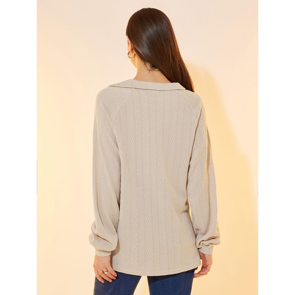 Styli Textured Knit Button Detail Top-women-clothing-shirtsandblouses-blouses-image-4
