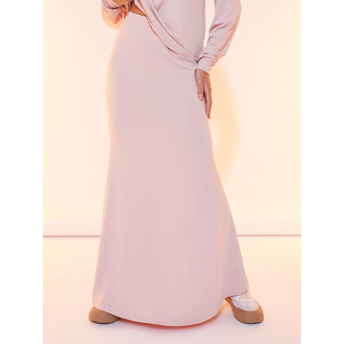 Styli Solid Ribbed Long Sleeve Top & Maxi Skirt Co-Ord-women-clothing-coordsets-image-5