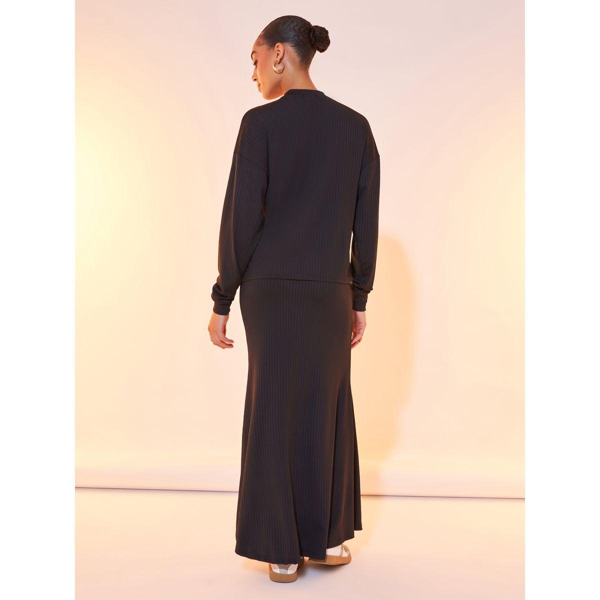 طقم منسق من تنورة طويلة وبلوزة سادة بأكمام طويلة-women-clothing-coordsets-image-5