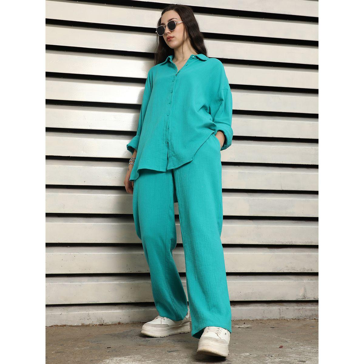 High Star X Styli  Solid Longline Shirt & Pants Co-Ords-women-clothing-coordsets-image-1