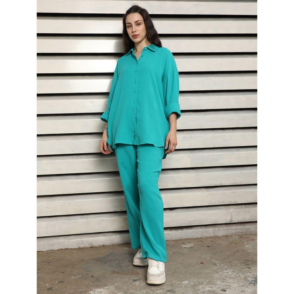 High Star X Styli  Solid Longline Shirt & Pants Co-Ords-women-clothing-coordsets-image-2
