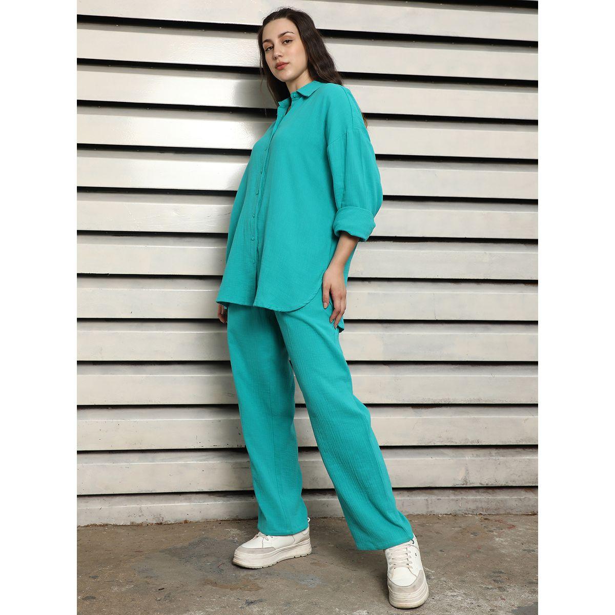 طقم منسق من بنطال مع بلوزة طويلة سادة هاي ستار × ستايلي-women-clothing-coordsets-image-5
