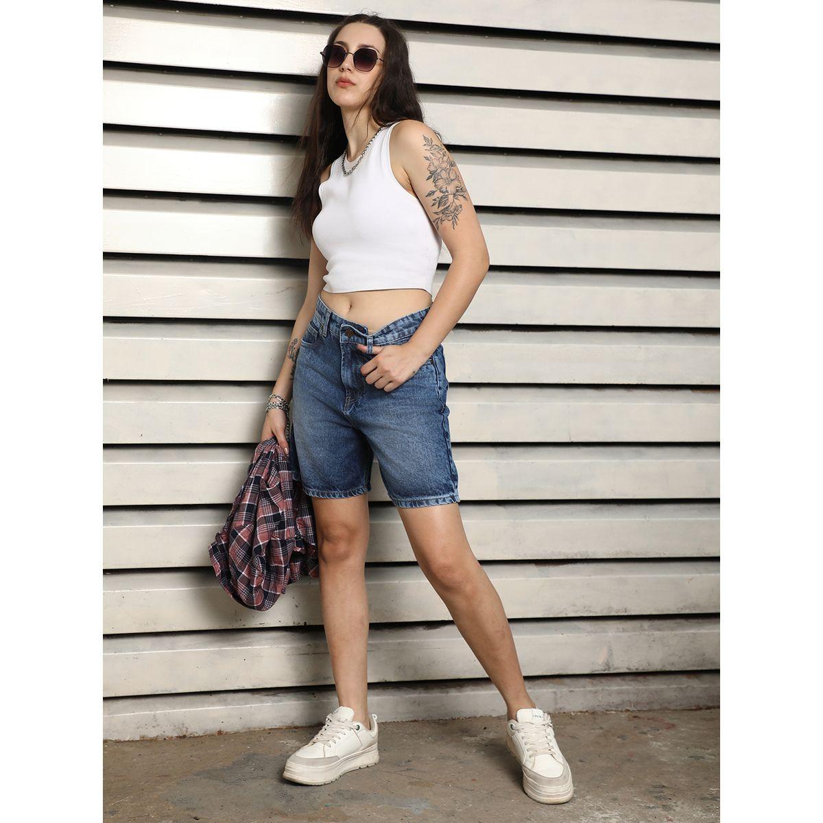 شورت دنيم قطن بخصر عالي هاي ستار × ستايلي-women-clothing-bottoms-shorts-image-6