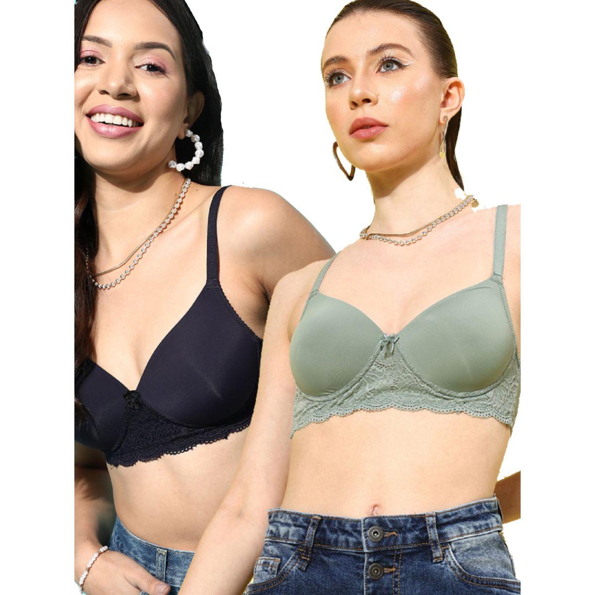 Leading Lady X Styli  Pack of 2 - Lightly Padded Lace Insert T-Shirt Bra-women-clothing-lingerie-bras-image-1