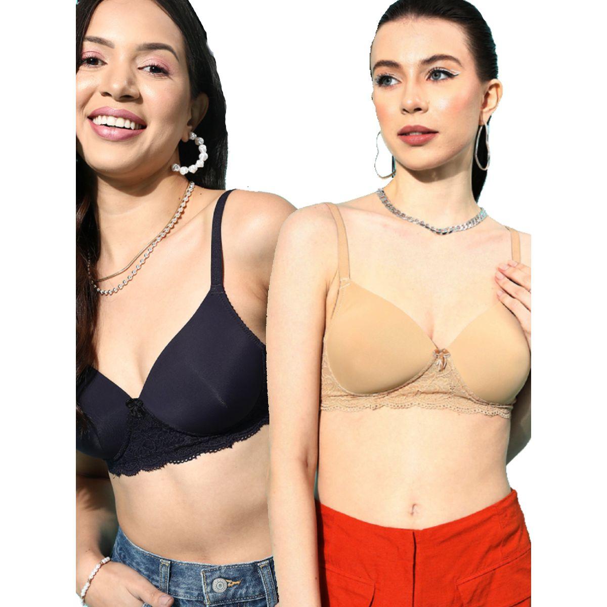 Leading Lady X Styli  Pack of 2 - Lightly Padded Lace Insert T-Shirt Bra-women-clothing-lingerie-bras-image-1